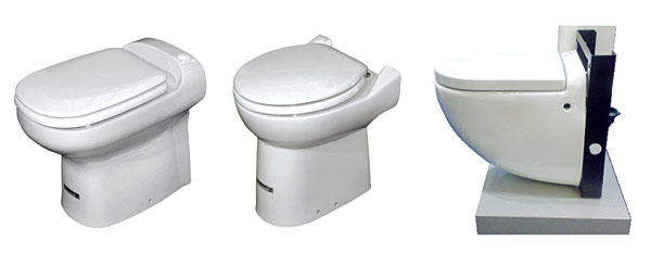 Rys. 3. Pompo-rozdrabniacze wbudowane w toaletę ceramiczną, modele Sanicompact (od lewej): Elite, C43 Eco, Comfort