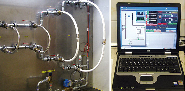 Złączki poddawane są kontroli jakości w laboratorium zakładowym. Na zdjęciach: stacja testów i stanowisko sterowania badaniem