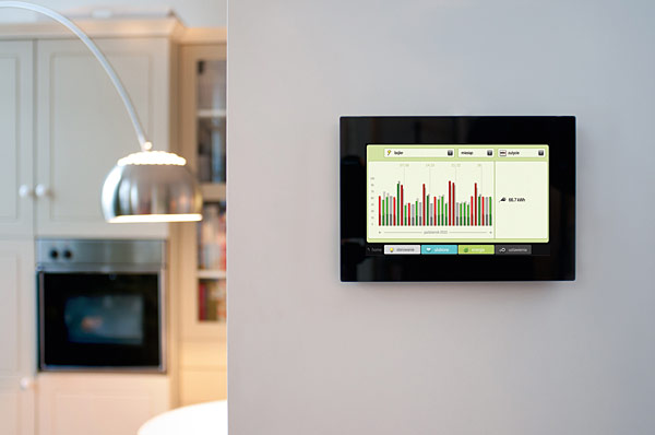 Ekran dotykowy w dowolnym momencie informuje mieszkańców o zużyciu energii, gazu i wody w domu